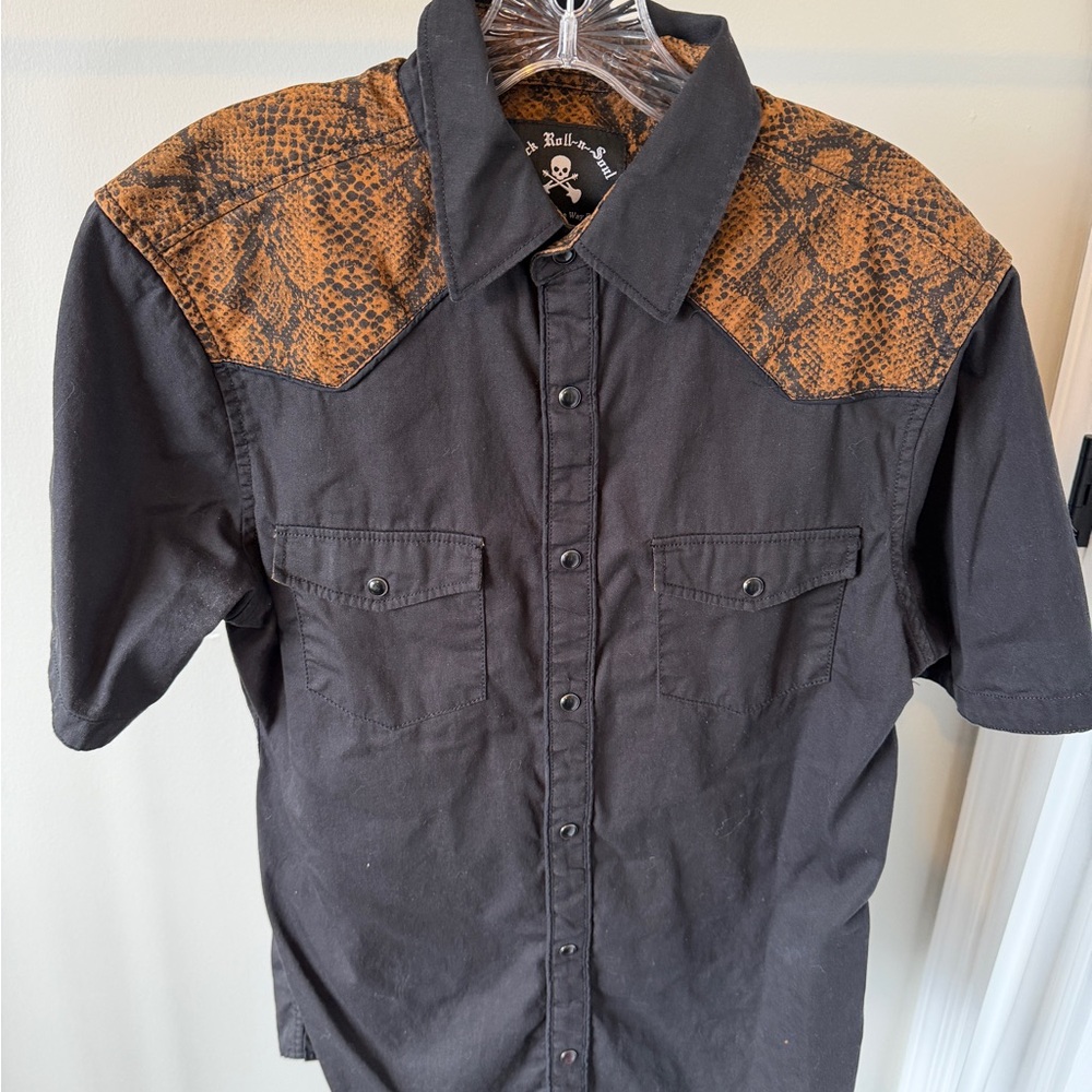 Rock n Roll Soul Black and Snake Skin Patten Men's Shirt -M

#22
